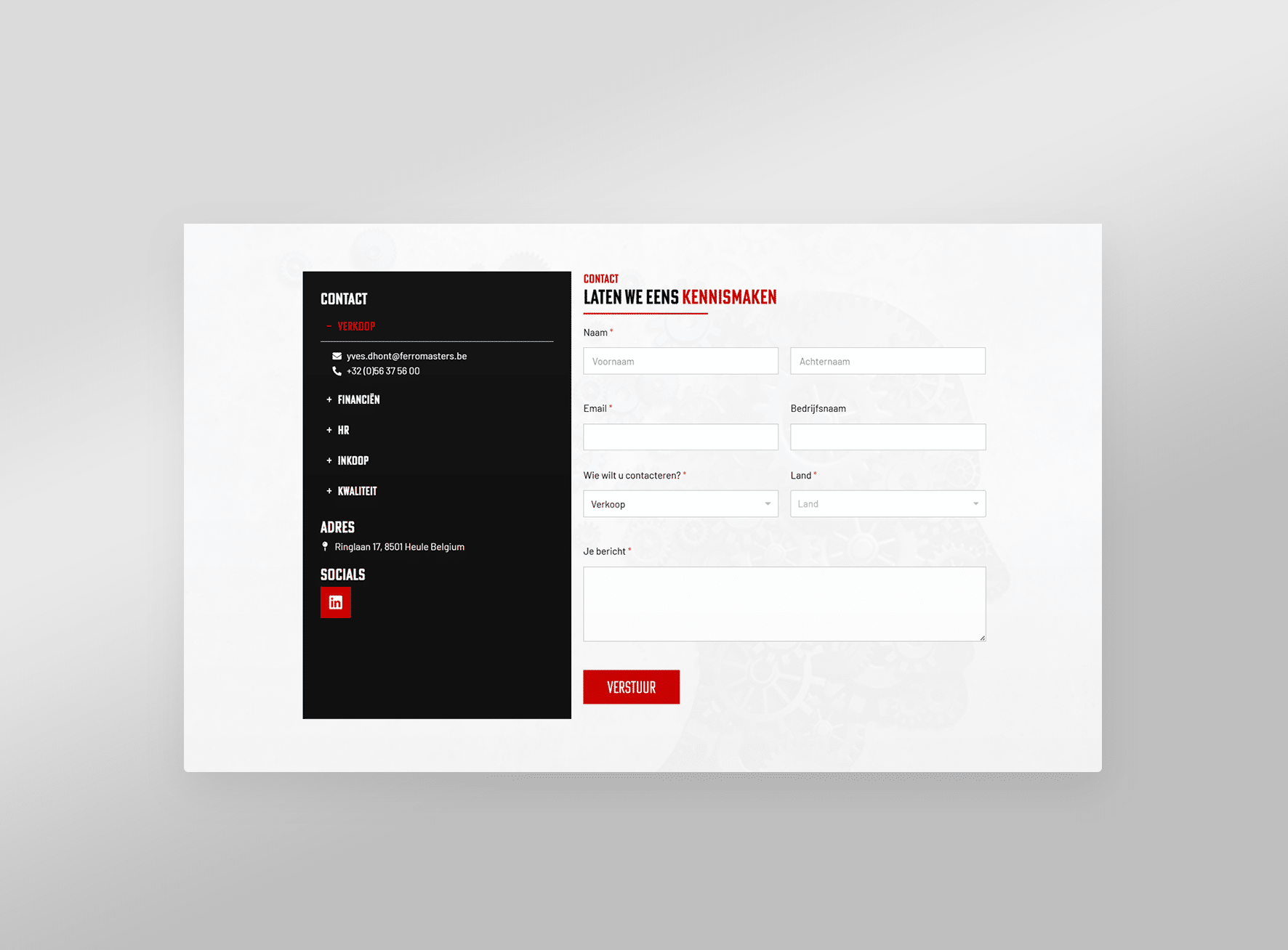 Het unieke contactformulier van de Ferromasters website