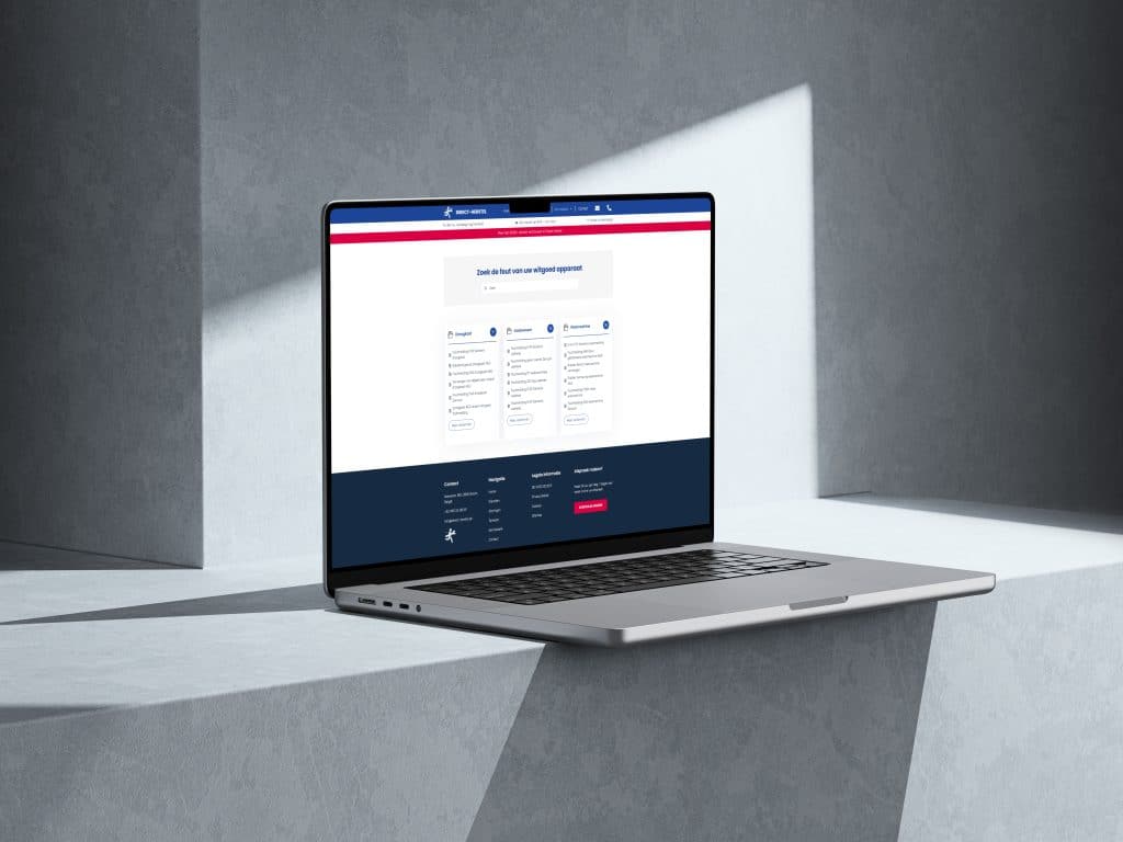 Een mockup van de Direct-herstel website op een laptop