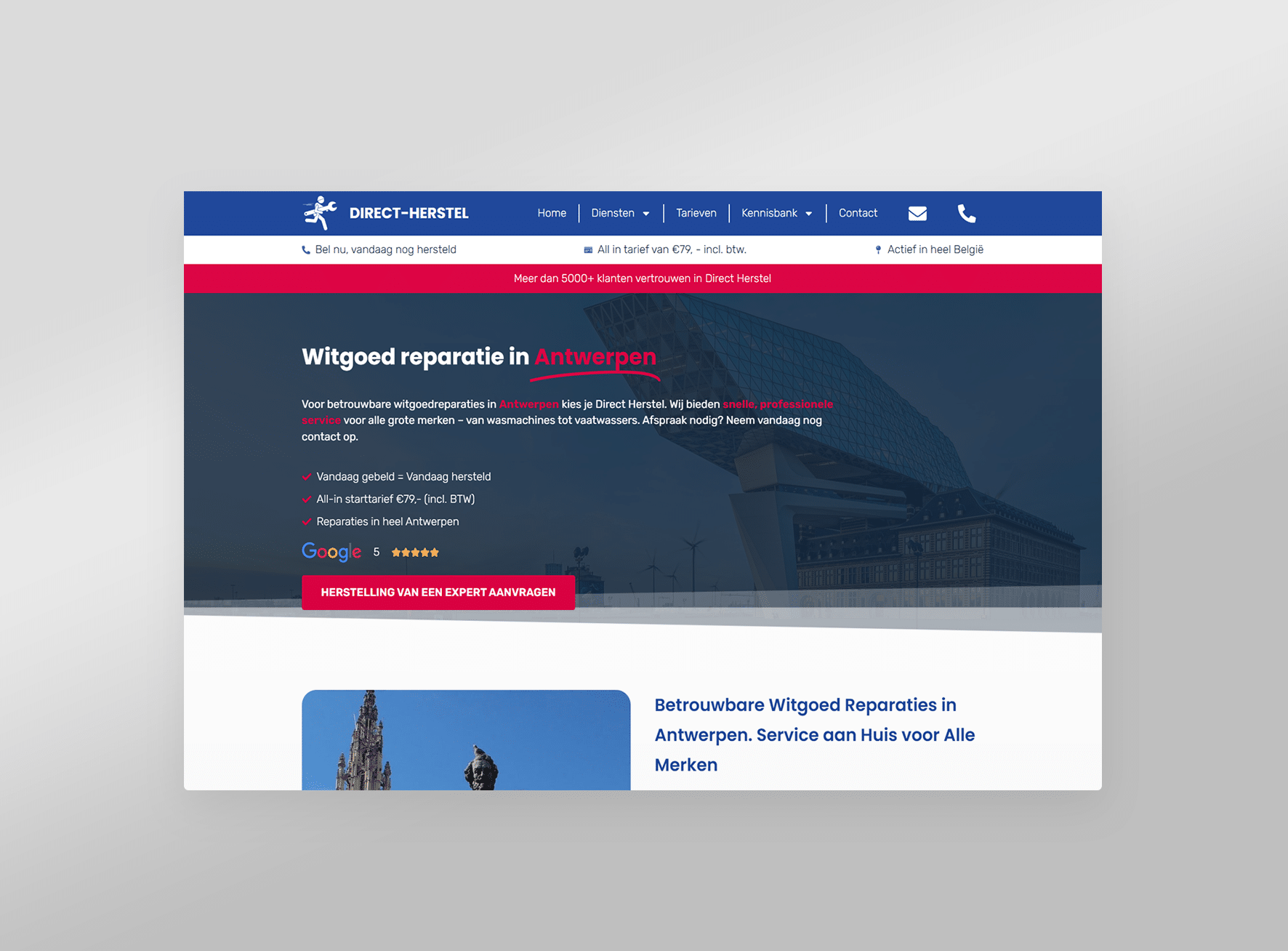 De lokale SEO pagina van de Direct-herstel website