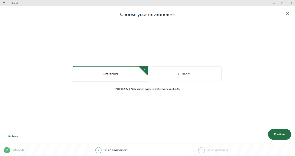 LocalWP environment page