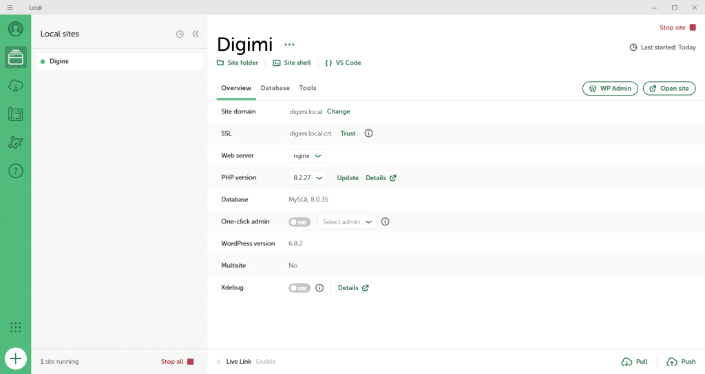 LocalWP dashboard page