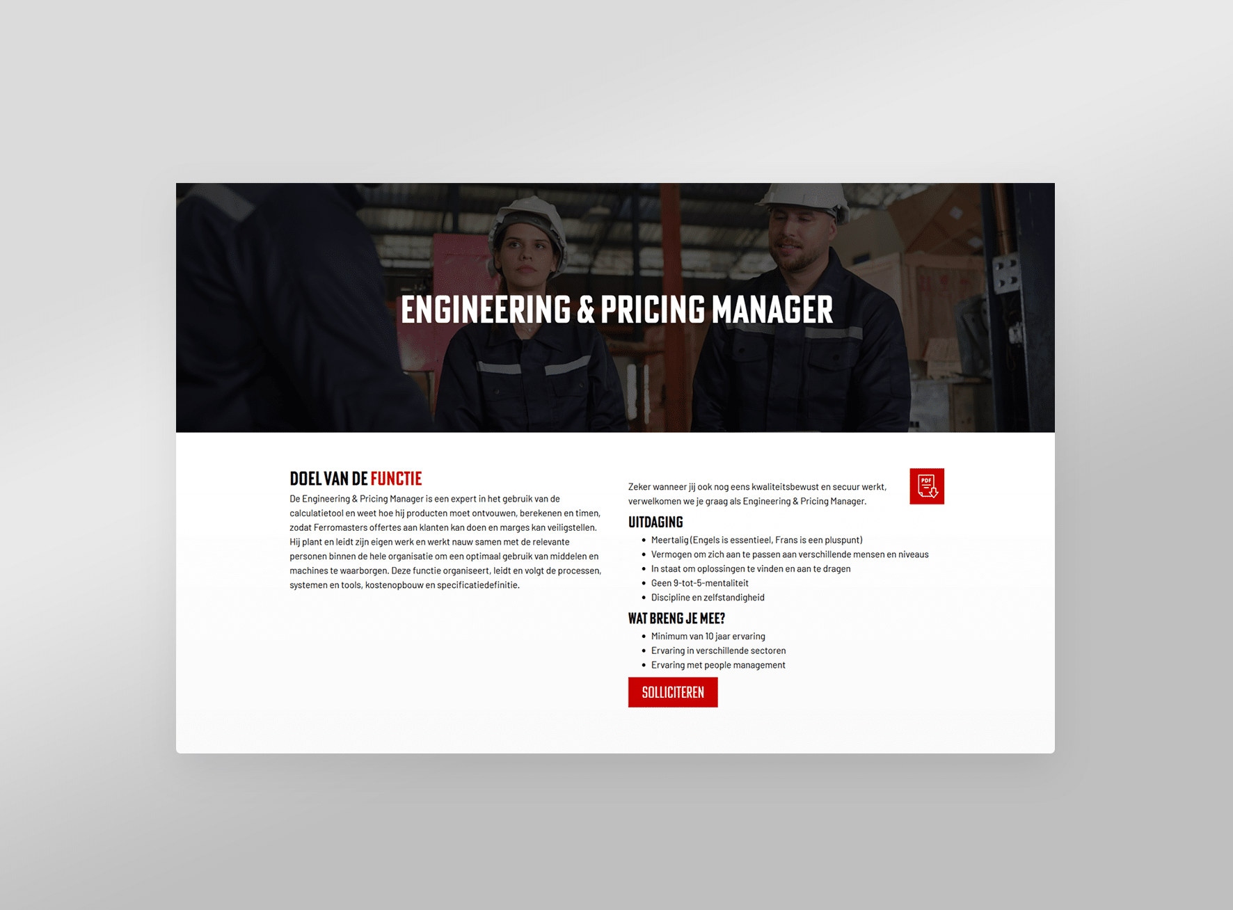 De vacature integratie van de Ferromasters website