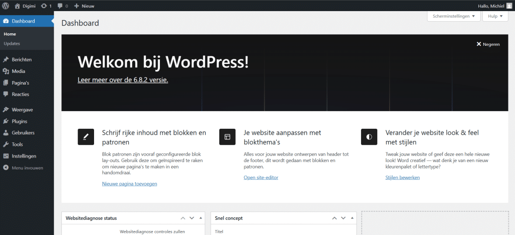 Wordpress dashboard