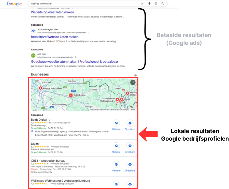 Google bedrijfsprofielen in Google search