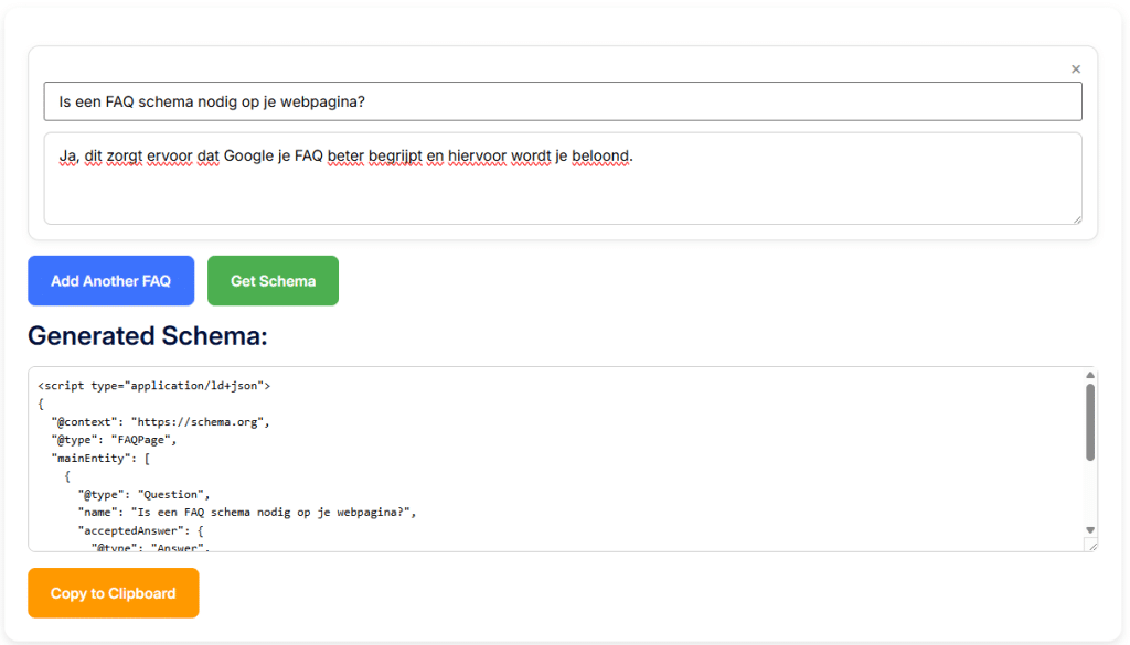 FAQ schema markup generator in actie