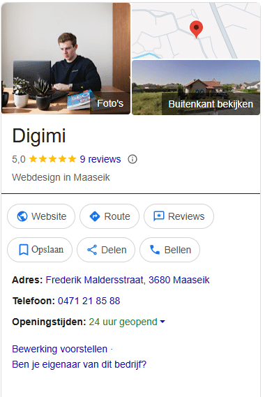 Visueel voorbeeld van Wat is Google My Business door middel van bedrijfsprofielkaart