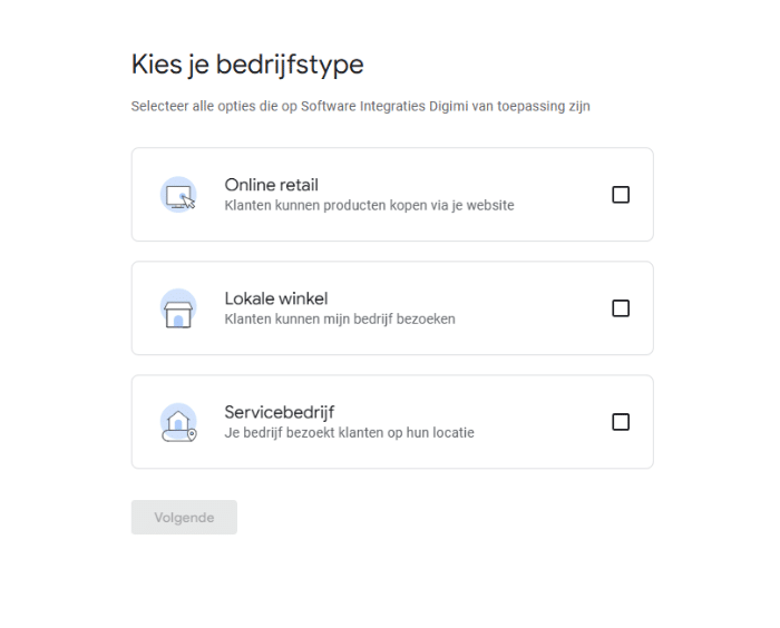Invullen bedrijfstype voor Google bedrijfsprofiel