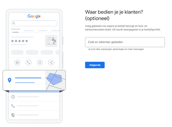 Invullen werkgebied voor Google bedrijfsprofiel
