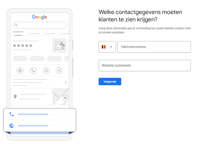 Invullen contactgegevens voor Google bedrijfsprofiel