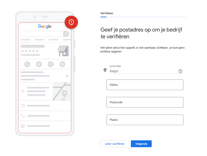 Invullen bedrijfsadres voor Google bedrijfsprofiel