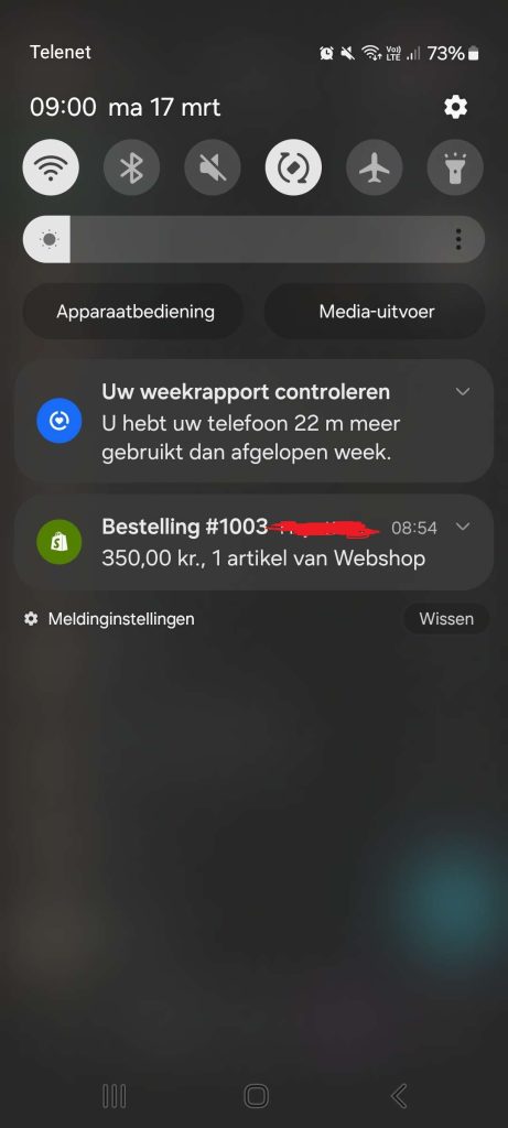 Shopify webshop melding