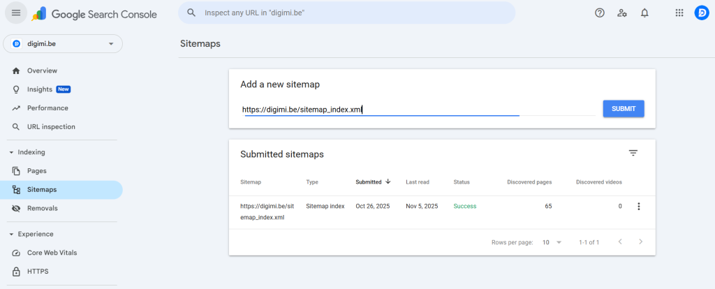 sitemap toevoegen google search console