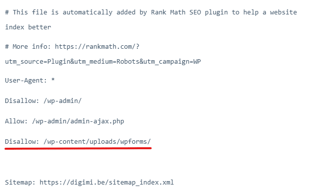 Voorbeeld van een robots.txt bestand met Disallow: / dat Google blokkeert