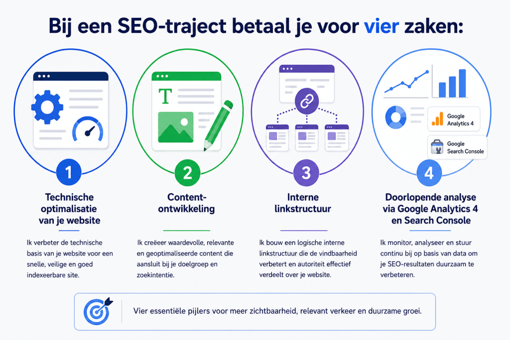 4 pijlers waar je voor betaald wanneer je seo laat doen
