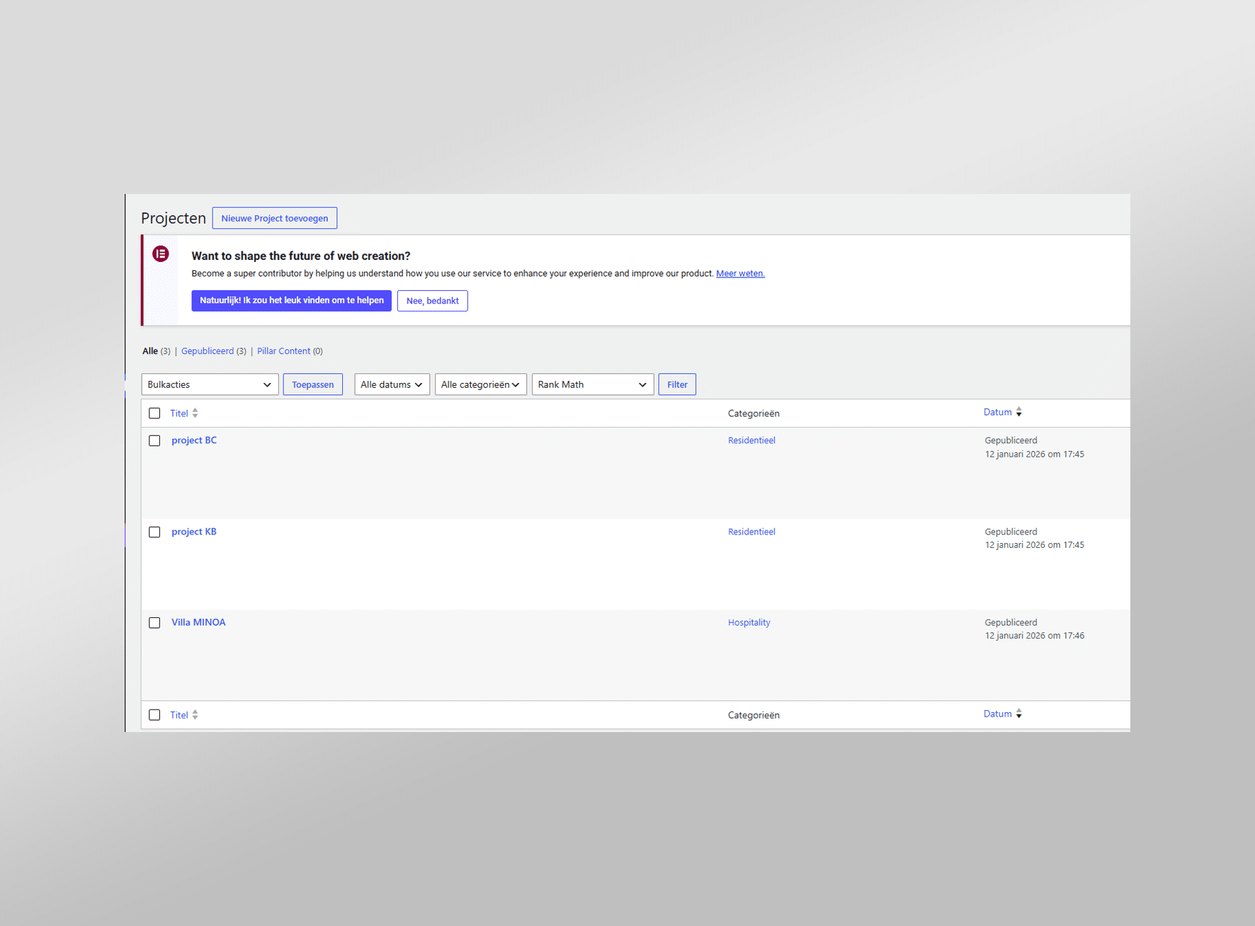 Projecten CMS van Mart Busschots